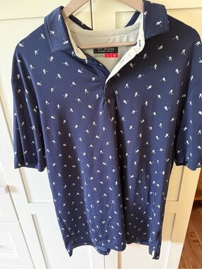 Off Season by Pure Hockey, Navy Polo with White Hockey Player Motif - Men's